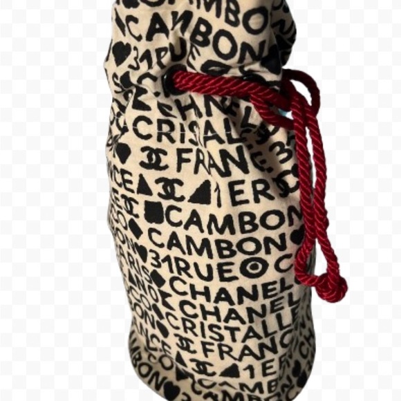 CHANEL Vintage Black & White 1991 Cosmetic Lingerie Travel Tie String Cinch Tote - Picture 3 of 6